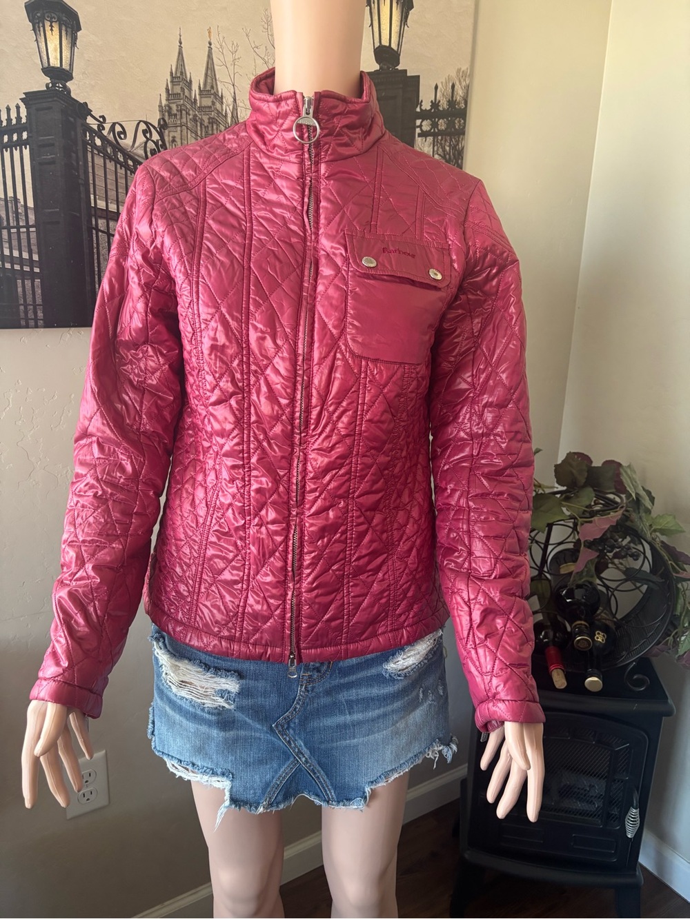 Barbour Quilted Puffer Jacket in Berry